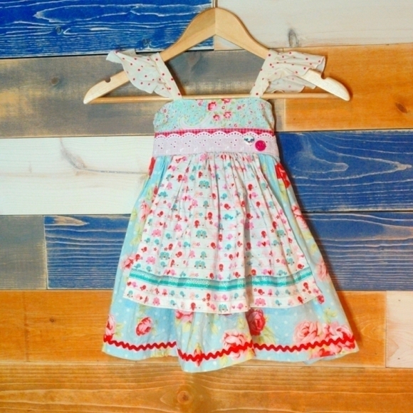 Custom Boutique Gabriela Design Studio Dress 3T. Blue Pink